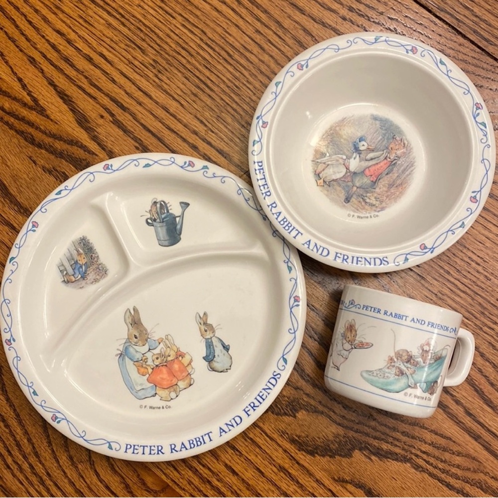 Beatrix Potter Peter Rabbit 3-Piece
Nursery Divided Plate, Bowl, Cup Vintage Set